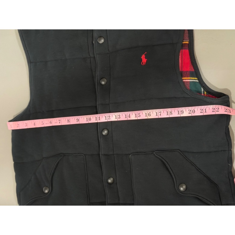 Polo Ralph Lauren Puffer Vest Mens L Black  Plaid Lined Fleece - Picture 3 of 12